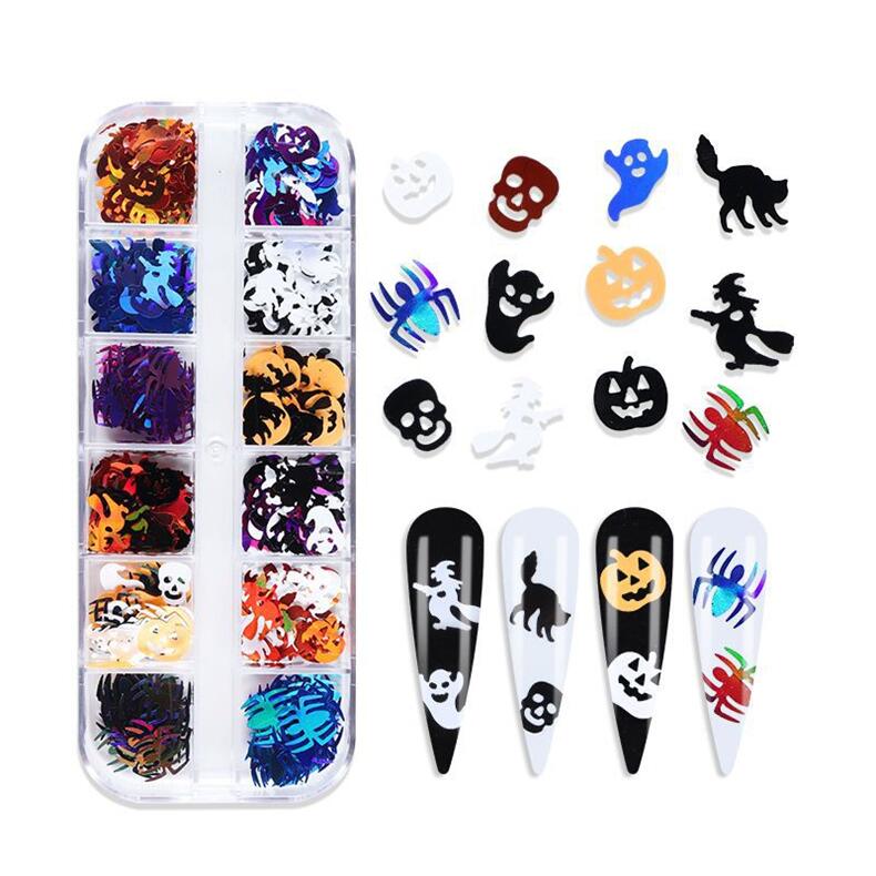 12 mřížek 3D Skull Ghost Flitry na nehty