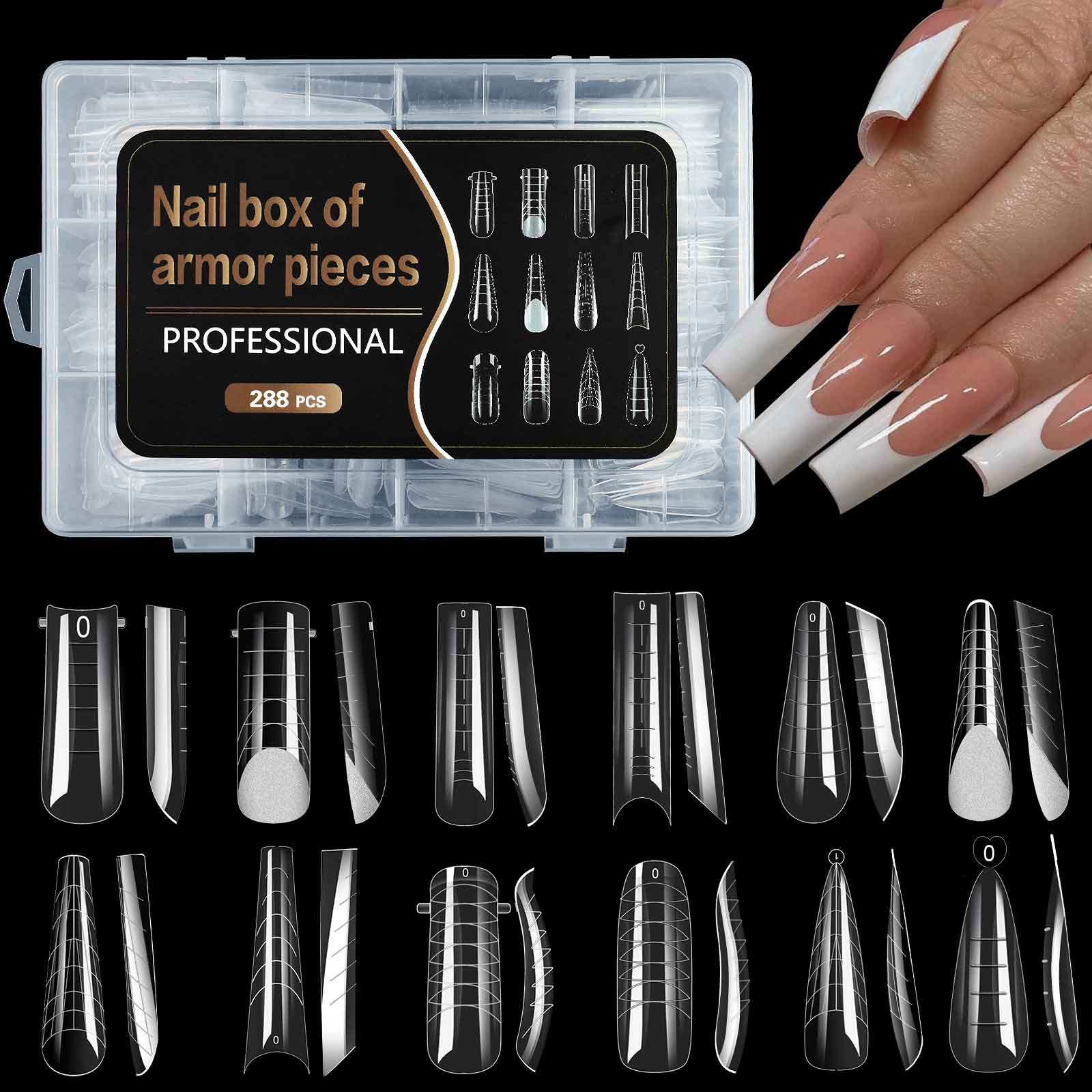 Dual Nail Forms Nail Tips 12 tvarů 288ks pro poly gel na nehty